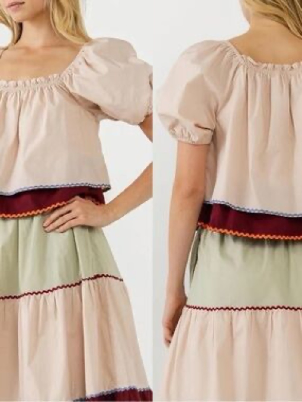 English Factory x Avara Lynn Colorblock Puff Sleeve Crop Blouse size  M